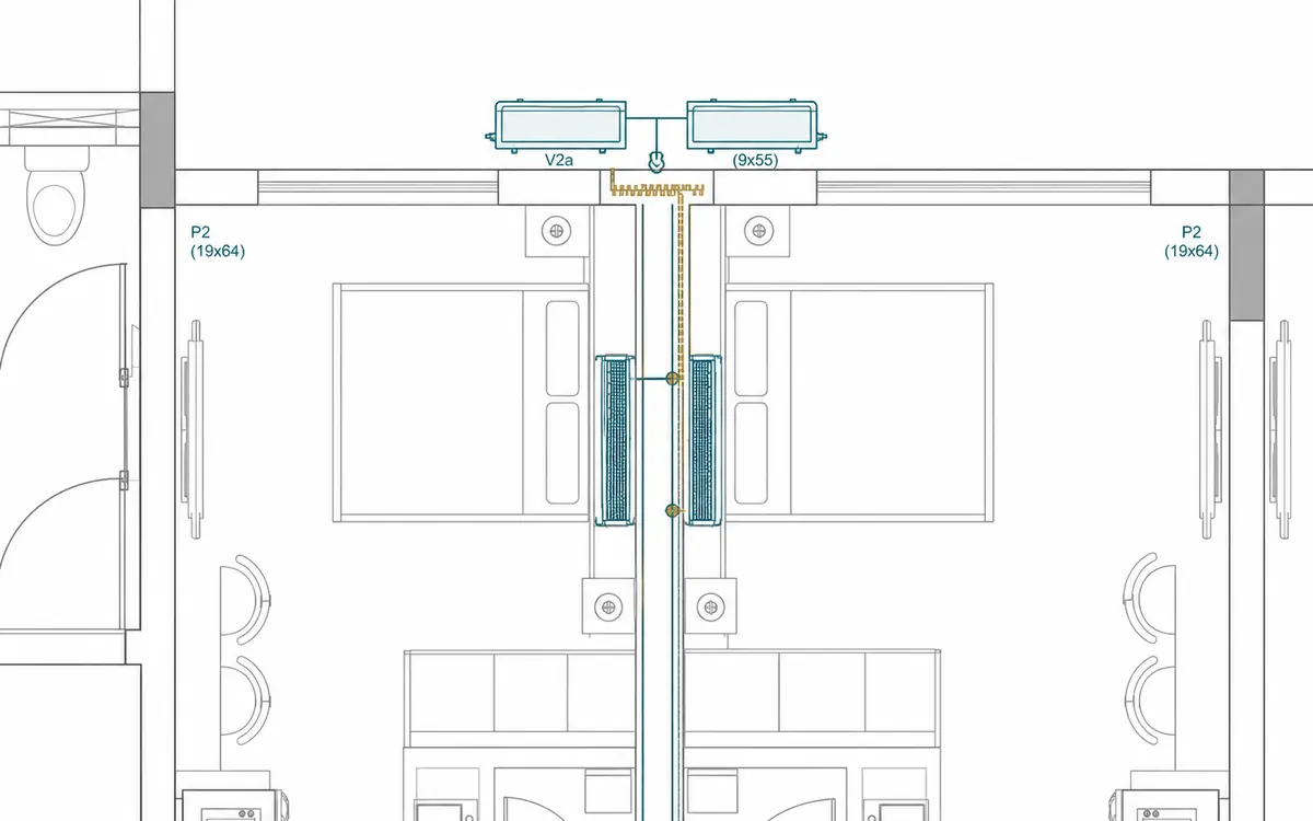 Planta técnica estilizada do projeto de ar-condicionado