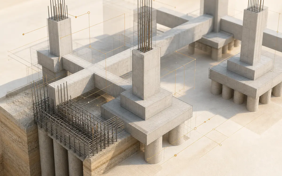 Modelagem e detalhamento. Geometria e caminhos de carga organizados no modelo.