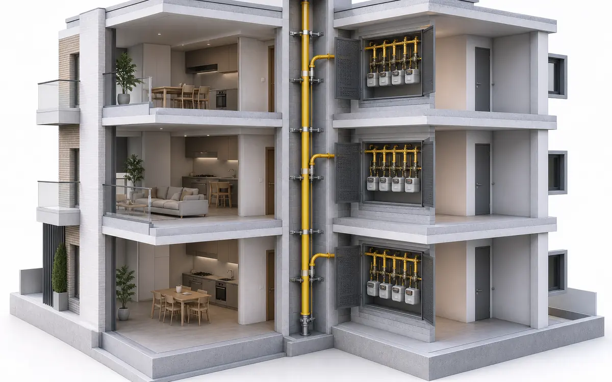 Rotas, prumadas e abrigos. Medição, derivações e espaços técnicos coordenados na edificação.